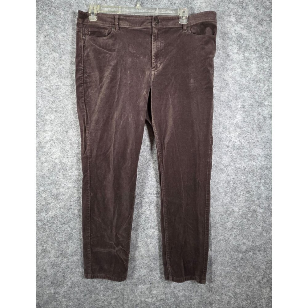 J. Jill Women's Pants Velevet Flat Front Mid Rise Straight Leg Brown Size 18